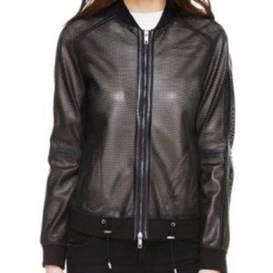 Sosken  Cara Perforated Faux Leather Bomber Jacket Sz 2